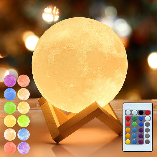 16-Color LED Moon Lamp with 148 Modes, Perfect Christmas Gift, Night Light for Bedroom & Home Decor, Remote Control & Wooden Stand – 4.7 Inche