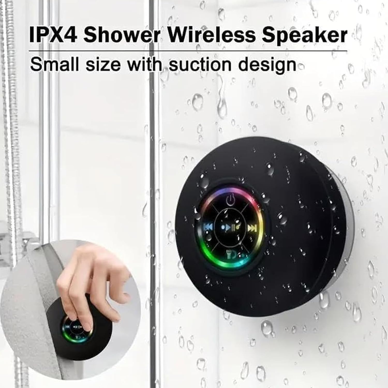  Mini Bluetooth Shower Speaker with LED Light – Waterproof, Portable, and Suction Cup Mount